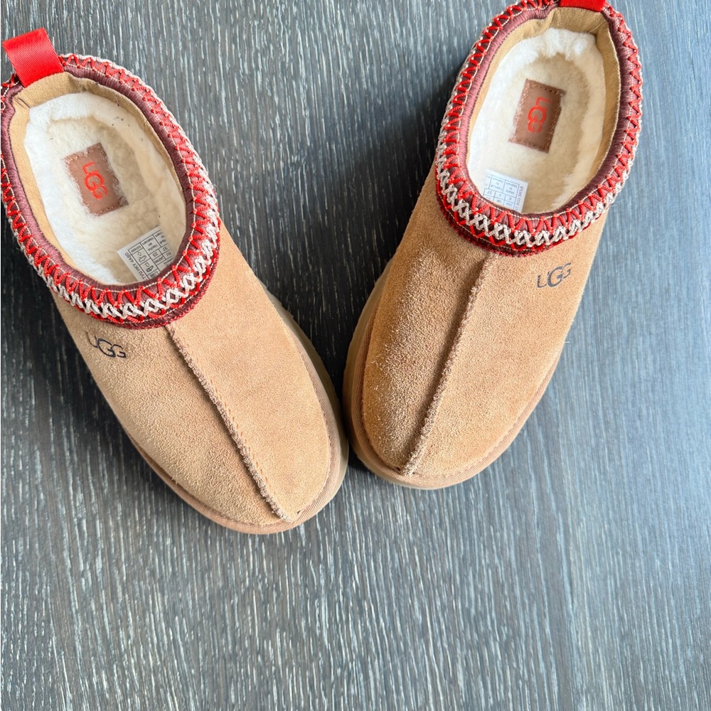 UGG Kids Brown and Red Suede Slippers - Picture 2 of 4